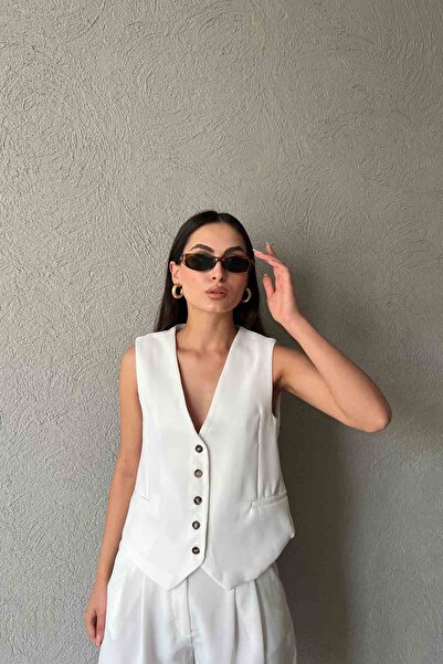Seda Yalçın Atelier Crepe Vest and Bermuda Shorts Set - White