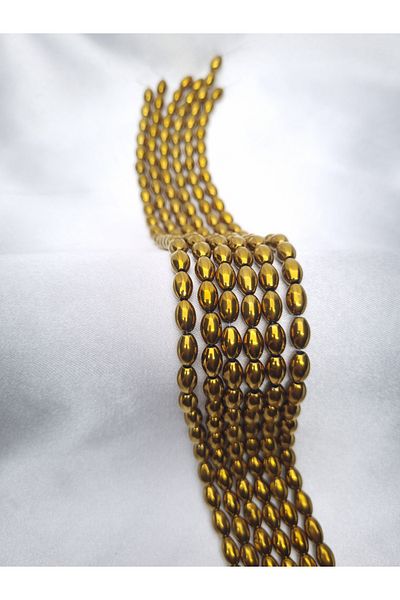 Yüksel Boncuk 6x9 mm Barley Cut Hematite (Gold) Natural Stone String