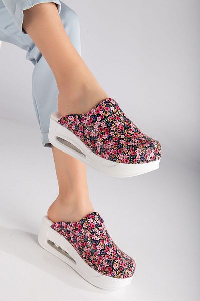 Zenith Sabo Air Sole Ορθοπεδικές Παντόφλες Doctor Nurse Hospital Cook Slippers Red Floral