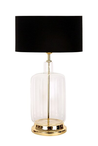 Vinner Rouen Gold Ayaklı Modern Özel Tasarım Cam Abajur - Gold Şeritli Siyah