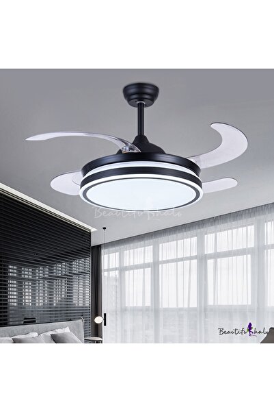 IXQR Gizli Kanat Siyah Led Aydınlatmalı Uzaktan Kumandalı Dekoratif Tavan Pervanesi