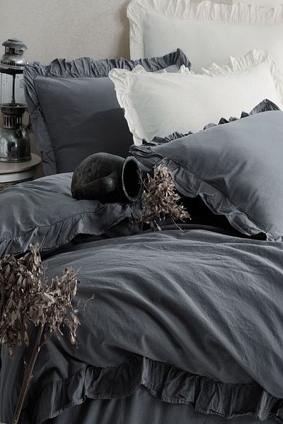 Macas Home Graphite 100% Cotton Frilly Single Duvet Cover Set 160*220 GRPHTTKT