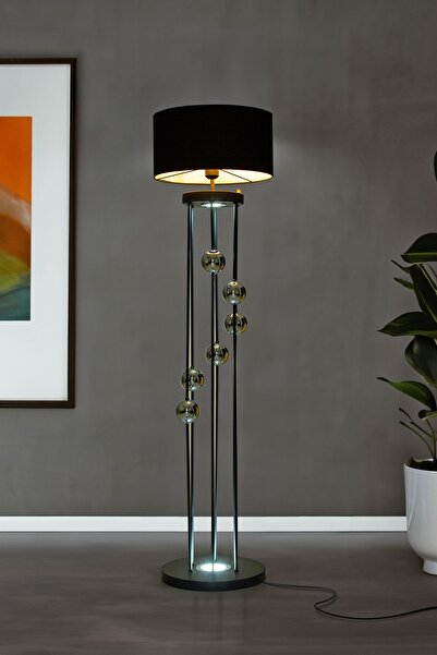 Vinner Clichy Statik Siyah Krom Küreli Spot Işıklı Metal Lambader - Siyah