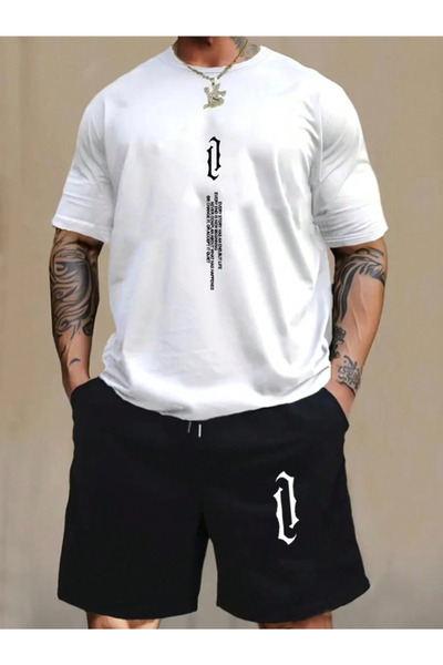 Revasser Σετ μπλουζάκι με πολύχρωμο κάθετο εμπριμέ Unisex σορτς