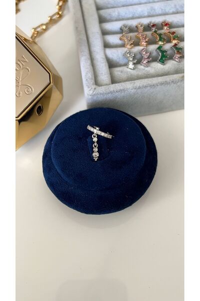 SU PERİSİ TAKI BİJUTERİ Vip Seri Gümüş Zirkon Taşlı Zincirli Halka Kıkırdak Küpe (Earcuff)