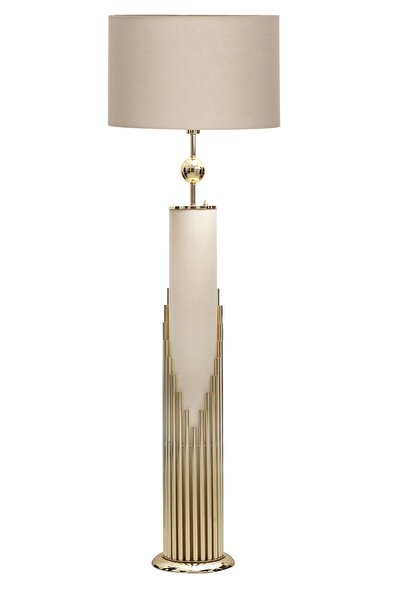 Vinner Doha Gold Kaplama Gövde Işıklı Özel Tasarım Metal Lambader - Gold Şeritli Krem