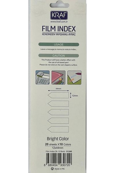 KRAF PP Arrow Shape Bookmark - 12x44mm, 10 Pastel Colors, X 20 Sheets, Film Index Adhesive