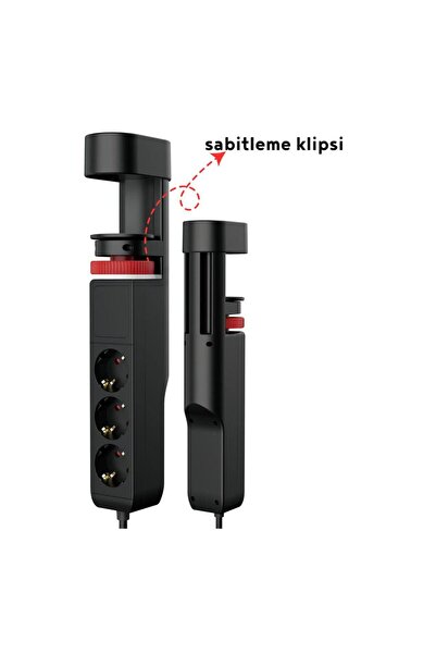 VOOKA Akım Korumalı Priz Masa Kenarı Ayarlanabilir 3 Priz + 2 USB + 1 Type C Girişli Priz
