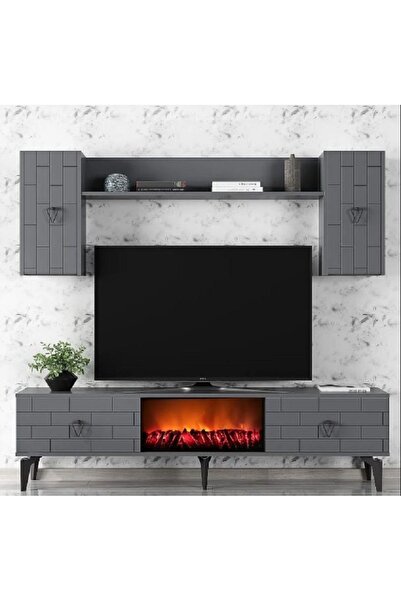zerkaconcept Belgrat Şömineli Tv Ünitesi Tv Sehpası Antrasit