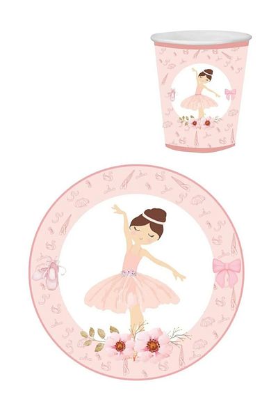 aşkın concept Birthday Ballerina Themed Plate and Cup - 8 Pieces