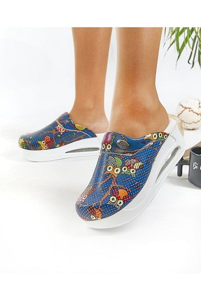 MET Ticaret Γυναικείες παντόφλες Navy Blue Owl Air Sole Orthopedic Sabo