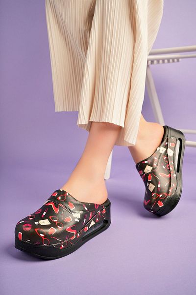 SABOTERLİK Orthopedic Hospital Nurse Women's Slippers - Patterned, Air Sole and Wedge Heels