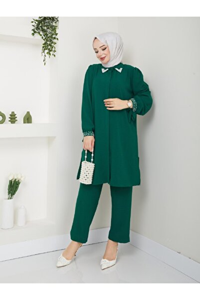 asyadabutik Σετ Μεγάλου Μεγέθους Μαργαριτάρι Χάντρες Διπλό Χιτζάμπ - Κολάρα και μανσέτες