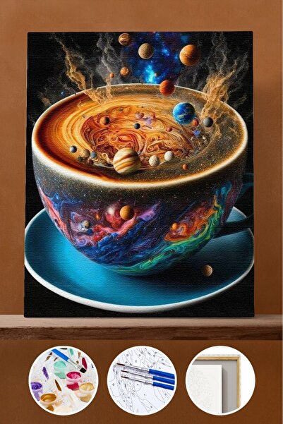 Pastelya Sayılarla Boyama Seti Çerçeveli Kasnaklı Bir Fincan Evren 50 X 65 Cm