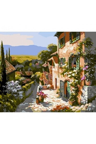 Pastelya Sayılarla Boyama Seti Çerçeveli Kasnaklı Taş Sokaklı Kasaba 60 X 75 Cm