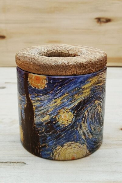 EL YAPIMI Vincent Van Gogh - Ahşap Kapaklı Kalemlik 1