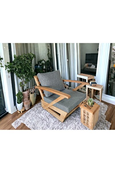 zerkaconcept Monza Bahçe Balkon Masif Kestane Ahşap Kollu Koltuk - 1 Adet Tek...