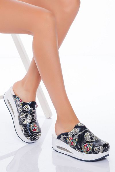 SABOTERLİK Γυναικεία Skull Patterned Air Sole Orthopedic Sabo Slippers Doctor Nurse Hospital Παντόφλες μαγειρικής