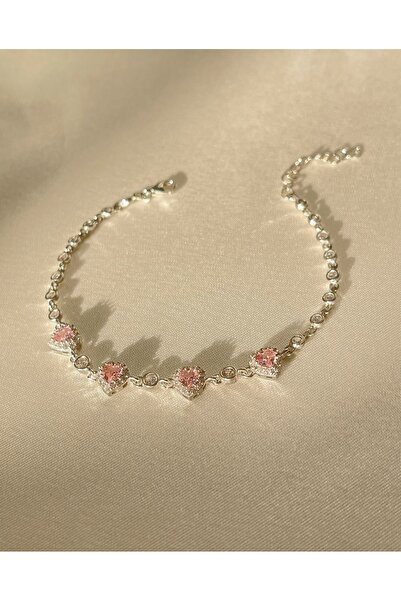 Harlofia Jewelry 925 Ayar Gümüş Sıralı Kalp Taşlı Bileklik