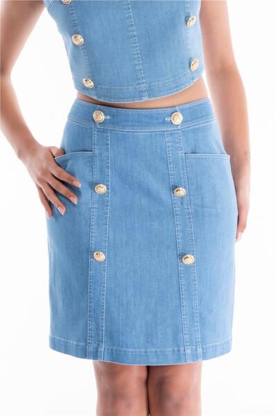 doop ÖNÜ DÜĞME DETAYLI KOT ETEK