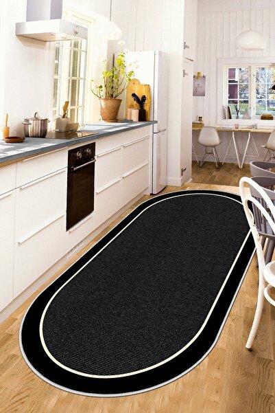 Confidence Home Makinede Yıkanabilir Kaymaz Taban Leke Tutmaz Siyah Oval Mutf...