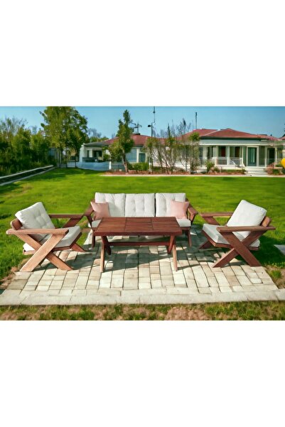 zerkaconcept Berlin Masif Ahşap Bahçe Balkon Koltuk Takım Kestane Ağacı 1 ade...