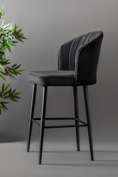 MYMASSA Rubi Bar Sandalye - Babyface Siyah - Siyah Metal Ayak - Bar Taburesi / Bar Sandalyesi (2 ADET)