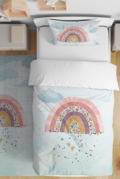 EVPANYA Blue Cloudy Flower Raining Rainbow Patterned Single Baby Kids Bedding...