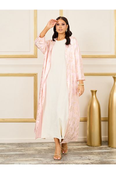 Styli Satin Oversized Foil Print Maxi Length Kimono