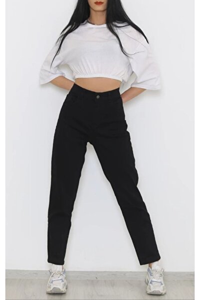 MAKRAS EXCLUSIVE Дамски удобни черни дънки Boyfriend Mom Jeans с висока талия...