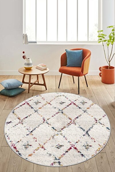 Confidence Home Makinede Yıkanabilir Kaymaz Taban Leke Tutmaz Yuvarlak Beyaz ...