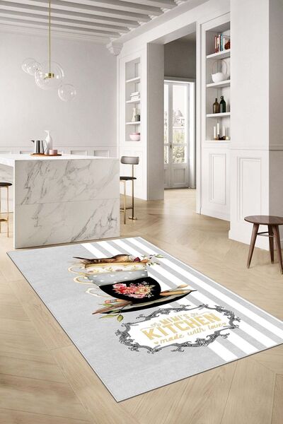 Confidence Home Makinede Yıkanabilir Kaymaz Taban Leke Tutmaz Modern Gri Mutf...