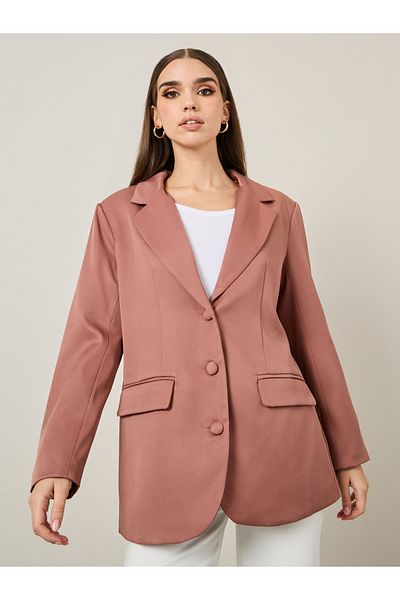 Styli Oversized Longline Double Breasted Twill Blazer