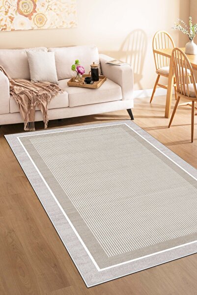 Lavita Home Makinede Yıkanabilir Kaymaz Taban Leke Tutmaz Bej Çizgili Salon H...