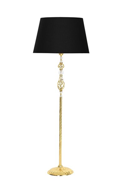 Vinner Siyah Konik Başlık Gold Kaplama Helezon Kristal Metal Tek Ayaklı Lambader