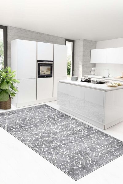 Confidence Home Makinede Yıkanabilir Kaymaz Taban Leke Tutmaz Modern Gri Mutf...