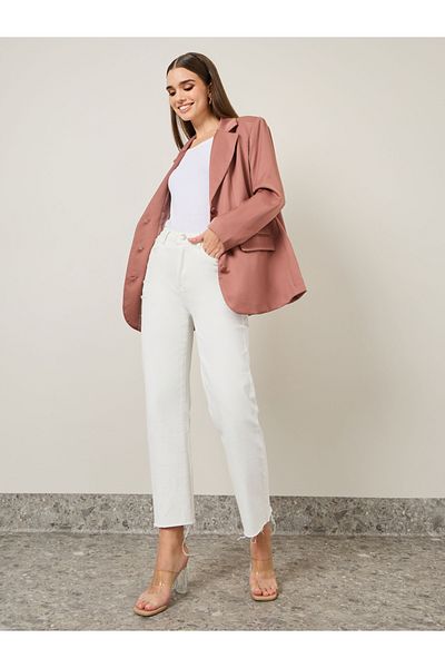 Styli Oversized Longline Double Breasted Twill Blazer
