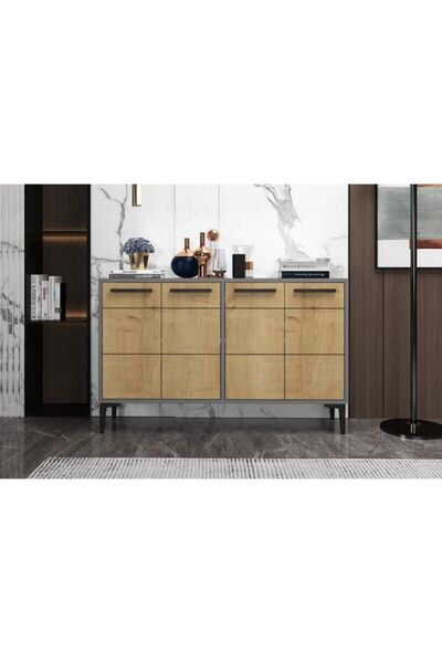 zerkaconcept Marden Konsol Tv Sehpası Tv Ünitesi Antrasit - Meşe