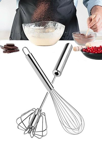 FairPrice Cocina 2-Piece Steel Push Mixer and Wire Whisk Set