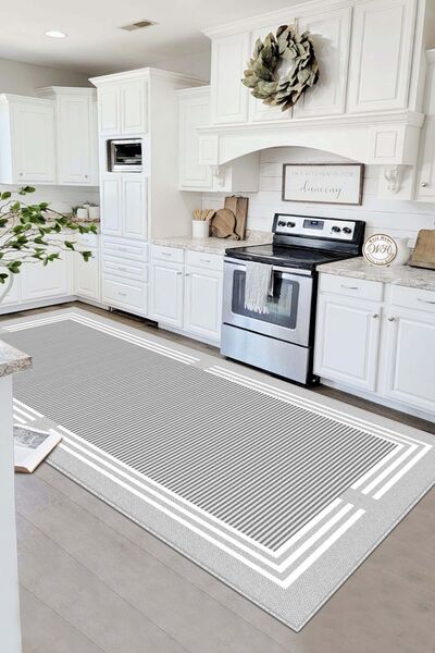 Lavita Home Makinede Yıkanabilir Kaymaz Taban Leke Tutmaz Gri Çizgili Salon H...