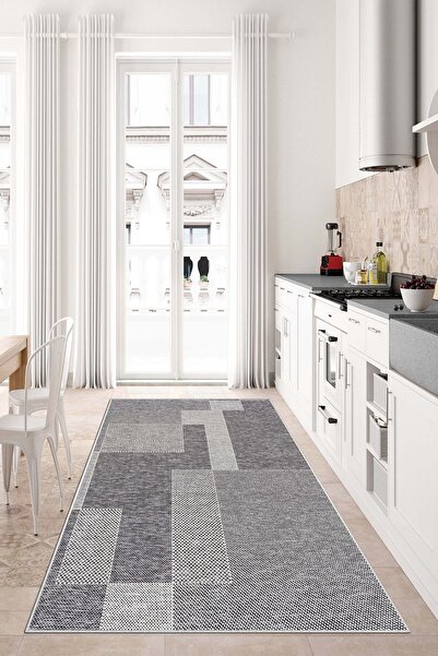 Confidence Home Makinede Yıkanabilir Kaymaz Taban Leke Tutmaz Gri Salon Halıs...