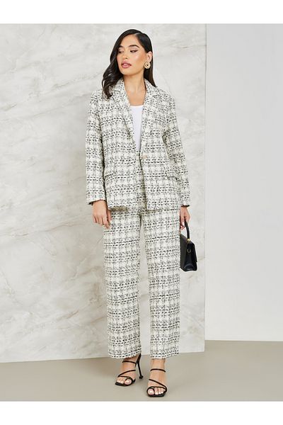 Styli Regular Fit Single Breasted Tweed Blazer With Pockets