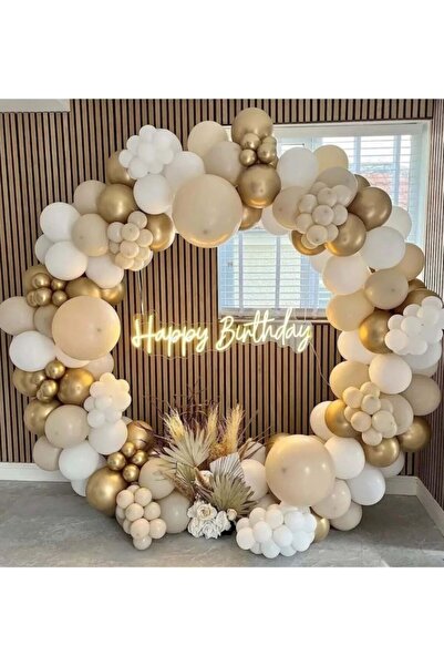 Çemrek Süs Parti Chain Balloon Set Chrome Gold-Sea Sand-White 3 Colors 100 pc...