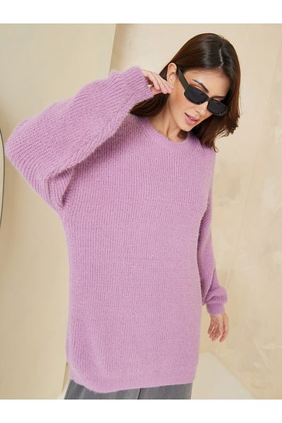 Styli Oversized Longline Fuzzy Yarn Sweater