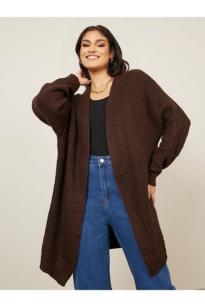 Styli Oversized Longline Chunky Knit Open Front Cardigan