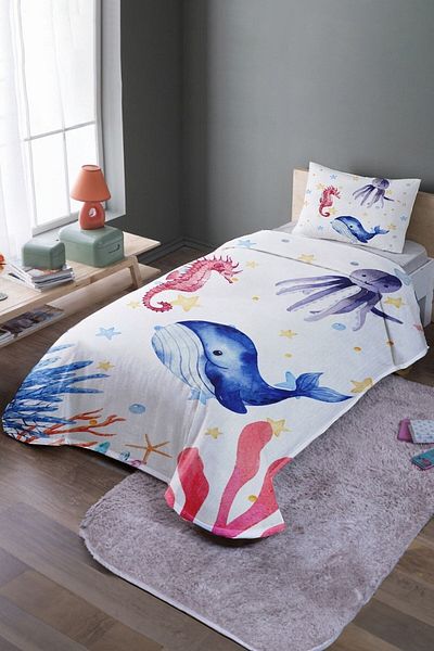 EVPANYA Set cuvertură de pat și piqué cu model Sea Creatures
