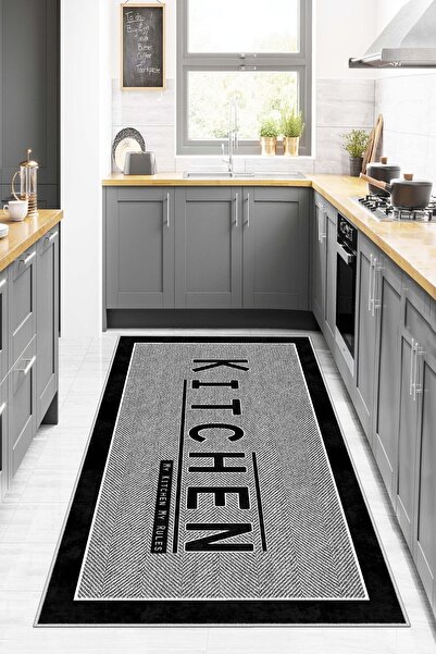 Lavita Home Dijital Baskı Yıkanabilir Kaymaz Leke Tutmaz Gri Mutfak Halısı Yo...