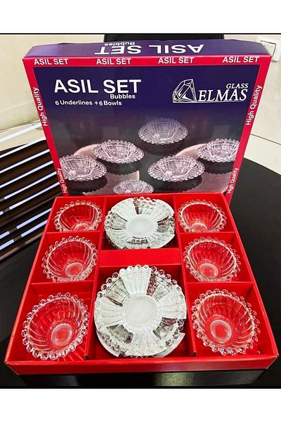 DİBA AVM 12 Pieces Small Glass Bead Pattern Snack Bowl Breakfast Presentation Bowl