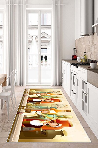 Confidence Home Makinede Yıkanabilir Kaymaz Taban Leke Tutmaz Modern Bej Mutf...