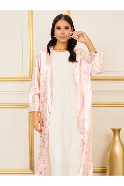 Styli Satin Oversized Foil Print Maxi Length Kimono